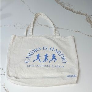 Cotton On Foundation “Cardio is Hardio” Ivory Tote Bag with Blue Print